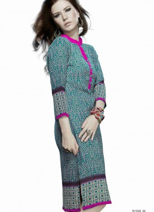 Lavishing Sea Green and Magenta Party Wear 528B Lemon Georgette Kurti At Zikimo