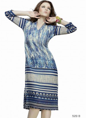 Beautiful Off white and Blue Party Wear 529B Lemon Georgette Kurti At Zikimo