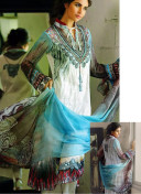 Charming 17001Cream SkyBlue and Black Cambric Daily Wear Straight Suit at Zikimo