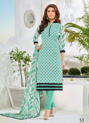 AquaGreen and Black53 Embroidered Cotton Chanderi Daily Wear Suit At Zikimo