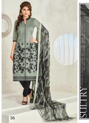 GrayGreen and Black56 Embroidered Cotton Chanderi Daily Wear Suit At Zikimo