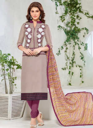 WheatWhite and Black58 Embroidered Cotton Chanderi Daily Wear Suit At Zikimo
