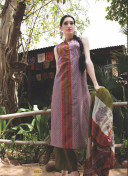 Superior 0842A Purple Red and Green Satin Cotton Un-stitched Straight Suit at Zikimo