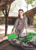 Astonishing 0842B Black White and Green Satin Cotton Un-stitched Straight Suit at Zikimo