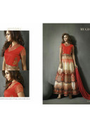 Mugdha Party Wear Cross Collar And Zari Resham Work Print Silk Flared Suit at Zikimo