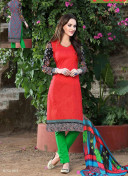 Red and Black003 Printed Cotton Daily Wear Suit at Zikimo