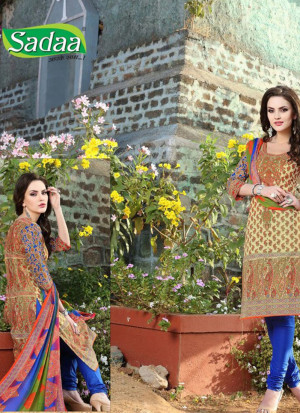 Ivory and Multicolor005 Printed Cotton Daily Wear Suit at Zikimo