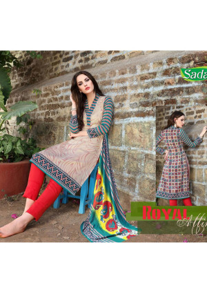 Beige and Multicolor009 Printed Cotton Daily Wear Suit at Zikimo