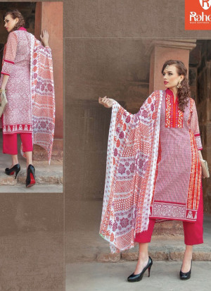 Vivacious 0001Red and White Printed Cambric with Neck Work Daily Wear Un-stitched Suit at Zikimo