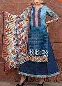 Lustrious 0002SlateBlue and MidnightBlue Printed Cambric with Neck Work Daily Wear Un-stitched Suit at Zikimo