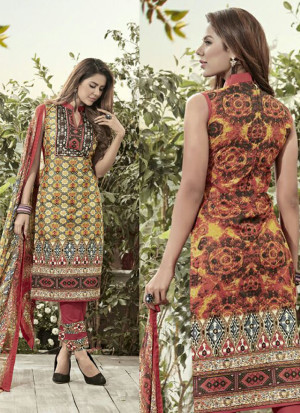 Lovable 1005Multicolor and Maroon Printed Pure Cotton Lawn Party Wear Straight Suit At Zikimo