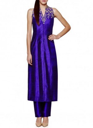 Raw Silk Royal Blue Indo Western Pant Suit At Zikimo