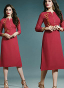 AlizarinCrimson33191 Embroidered Georgette Stitched Party Wear Kurti at Zikimo