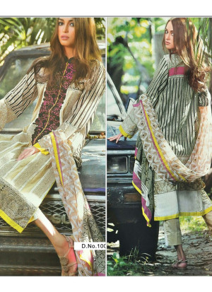 Cream and Multicolor01 Printed and Embroidered Cambric Daily Wear Pakistani Indian Suit At Zikimo