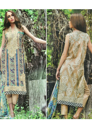 Beige and Multicolor02 Printed and Embroidered Cambric Daily Wear Pakistani Indian Suit At Zikimo