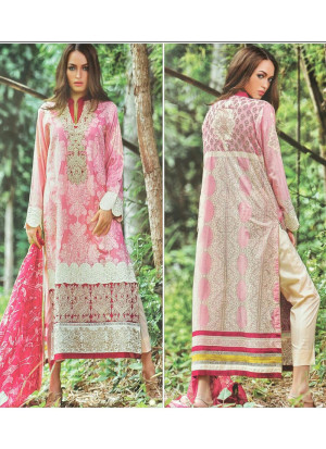 Pink and OffWhite04 Printed and Embroidered Cambric Daily Wear Pakistani Indian Suit At Zikimo