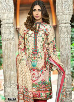Fascinating 2022Ivory and Red Printed Pure Cambric Cotton Pakistani  Party Wear Suit At Zikimo