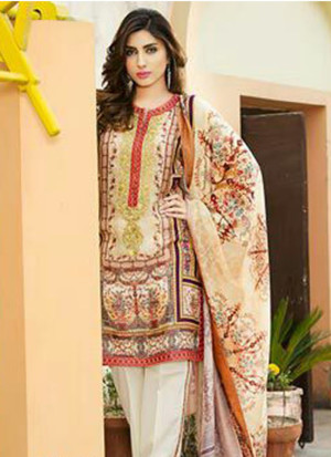 Eye Catching 2028Beige and Ivory Printed Pure Cambric Cotton Pakistani  Party Wear Suit At Zikimo