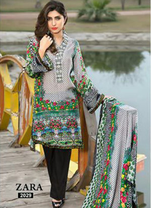 Alluring 2029Multicolor and Black Printed Pure Cambric Cotton Pakistani  Party Wear Suit At Zikimo