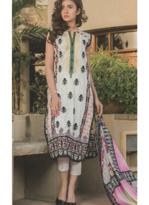White and Magenta02B Embroidery Printed Lawn Pakistani Suit at Zikimo