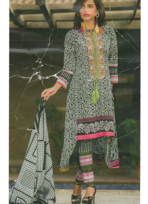 Black and Multicolor04A Embroidery Printed Lawn Pakistani Suit at Zikimo