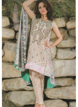 OffWhite and SeaGreen05A Embroidery Printed Lawn Pakistani Suit at Zikimo