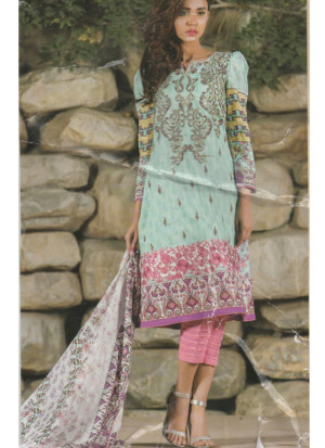 SkyBlue and DullPink05B Embroidery Printed Lawn Pakistani Suit at Zikimo