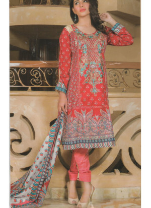 Red and Multicolor09A Embroidery Printed Lawn Pakistani Suit at Zikimo