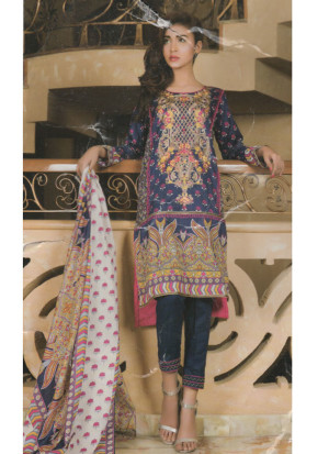 DarkBlue and Multicolor09B  Embroidery Printed Lawn Pakistani Suit at Zikimo