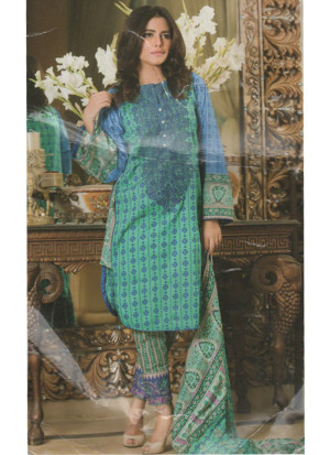 RoyalBlue and SeaGreen11A Embroidery Printed Lawn Pakistani Suit at Zikimo