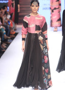 Black Pink Western Style Evening Gown With Side Floral Print Design at Zikimo