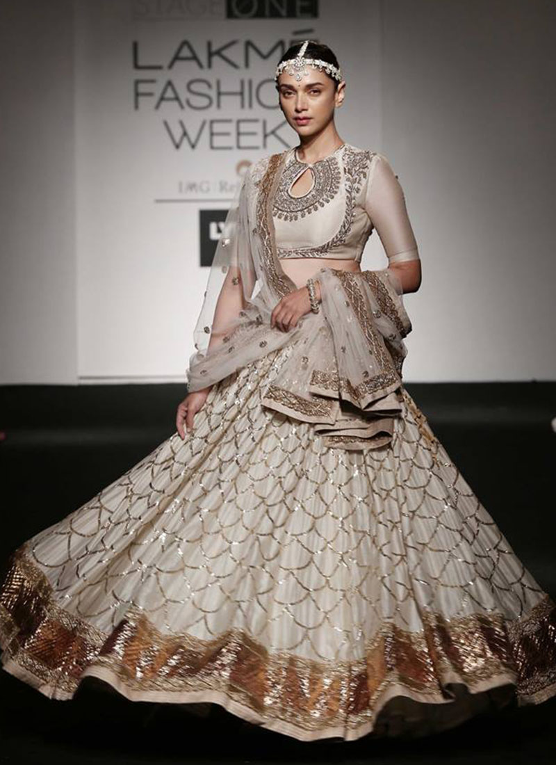 Aditi Rao In Unique White Designer Haevy Embroidery Work Lehenga Choli at Zikimo