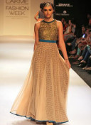 Fashion Vogue Biege Color Brocade with Georgette Designer Gown at Zikimo