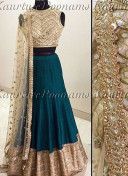 Dark Green Lehenga Choli With Golden Choli at Zikimo