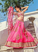 ANUSHREE REDDY Floral Print Choli With Pink Wedding Party Lehenga At Zikimo