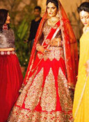 Glorius Red Indian Zardosi, Dabka,Swarvoski Bridal Lehenga Choli at Zikimo