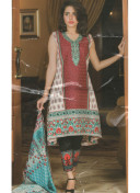 White and Red12A Embroidery Printed Lawn Pakistani Suit at Zikimo