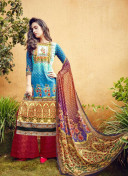 Blue CornellRed and Purple17003 Pure Lawn Pakisatni Party Wear Plazzo Suit At Zikimo