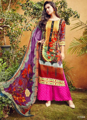 Purple Red and Pink17004 Pure Lawn Pakisatni Party Wear Plazzo Suit At Zikimo