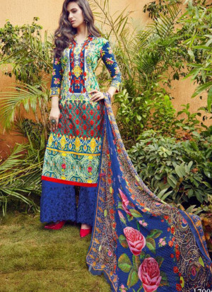 RoyalBlue Green and Red17006 Pure Lawn Pakisatni Party Wear Plazzo Suit At Zikimo