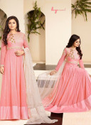 CarrotPink and Cream LT86005 Georgette Designer Party Wear Anarkali Suit AT Zikimo