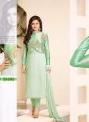 DullGreen LT86006 Pure Silk Designer Party Wear Jacket Straight Suit At Zikimo