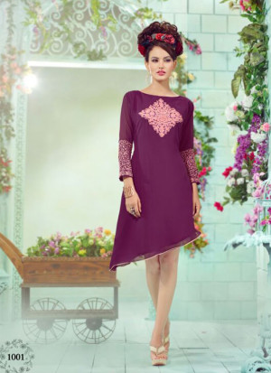 Purple1001 Embroidered Georgette Stitched Party Wear Kurti at Zikimo