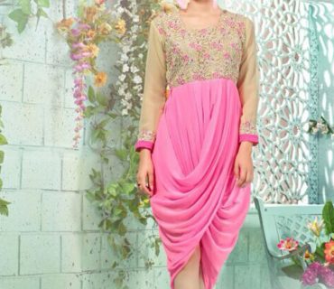 Beige and Pink1012 Embroidered Georgette Stitched Party Wear Kurti at Zikimo 1 Beige and Pink1012 Embroidered Georgette Stitched Party Wear Kurti at Zikimo