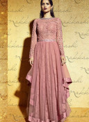 Nakkashi3034 Peach Net Embroidered Full Flared Anarkali Suit At Zikimo
