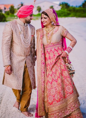 Magenta Traditional Indian Bridal Anarkali Suit with Lehenga at Zikimo