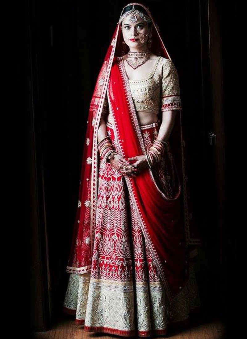 Red Indian Bridal Lehenga with Zardosi Work at Zikimo