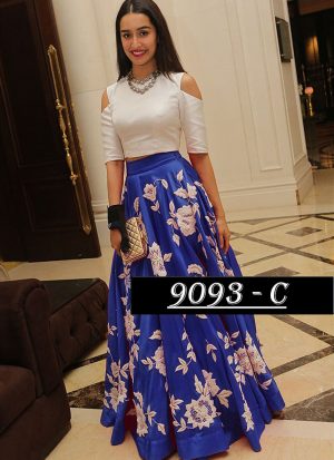 Shradha Kapoor Wearing Blue Banglori Silk Lehenga Skirt With Crop Top at Zikimo
