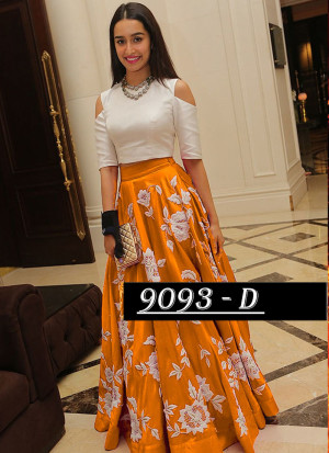 Shradha Kapoor Wearing Orange Banglori Silk Lehenga Skirt With Crop Top at Zikimo