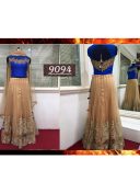 Chiku Color Net Lehenga With Blue Mirrow Work Choli For Wedding Party AT Zikimo